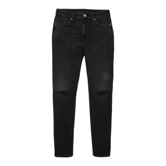 AMERICAN EAGLE Straight Mom‎ Jeans Black Ripped High Rise Tapered Women 2 Grunge - Picture 2 of 15